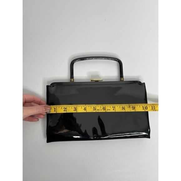 Vintage Garay Black Patent Leather Satchel Handbag Purse Retro - Picture 12 of 14